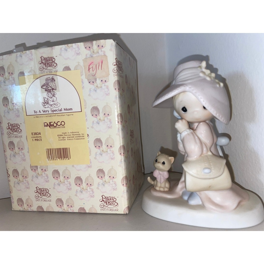 Precious Moments To A Very Special Mom Figurine E2824 Girl with Kitten 1984 Box - Picture 4 of 11
